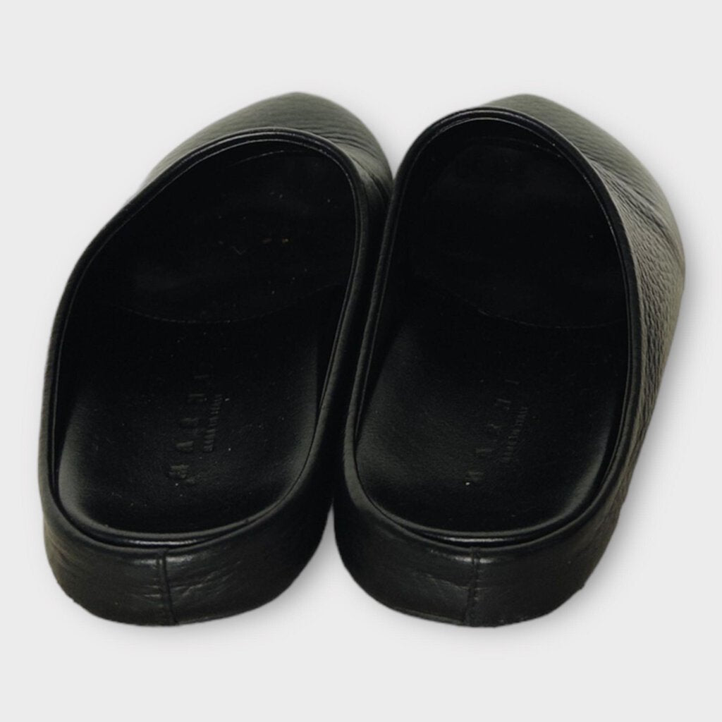 Black Leather Mule Slides