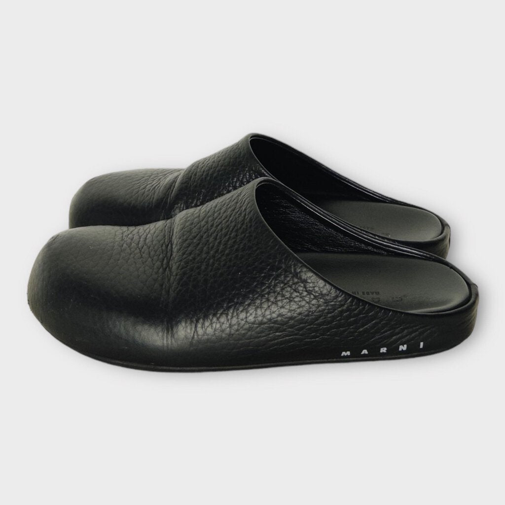 Black Leather Mule Slides