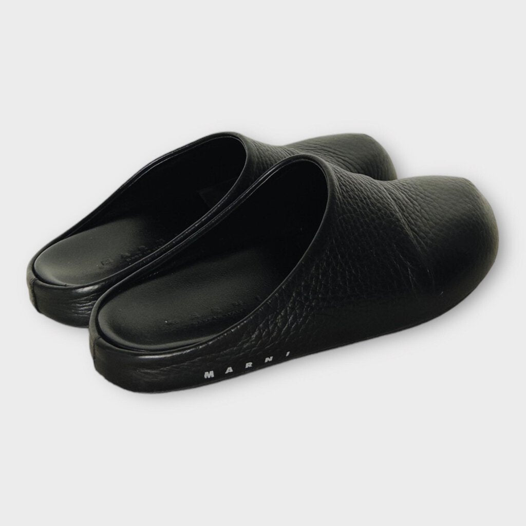 Black Leather Mule Slides