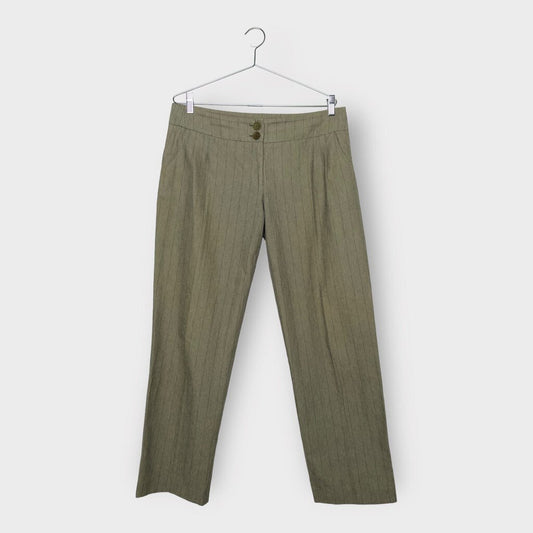 Grey Pinstripe Pleat Front Pants