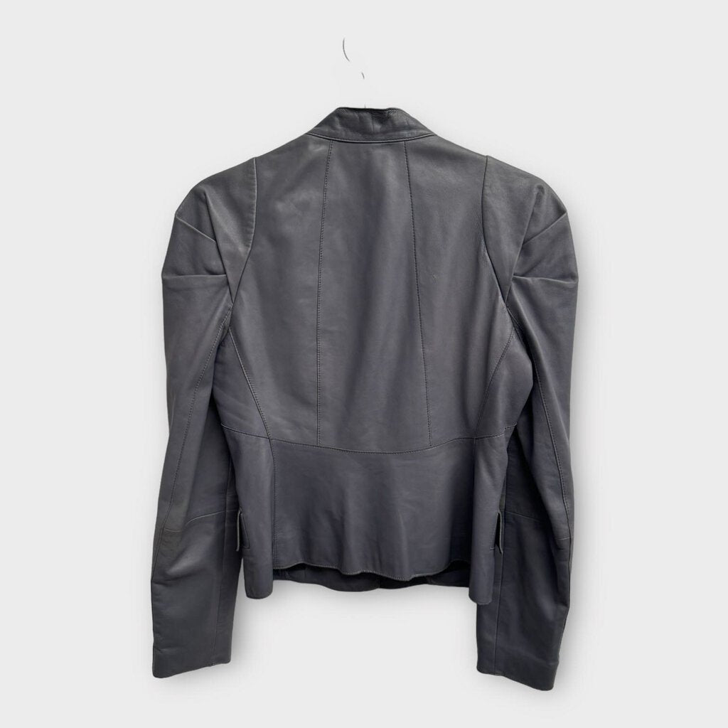 Blue Leather Puff Sleeve Jacket