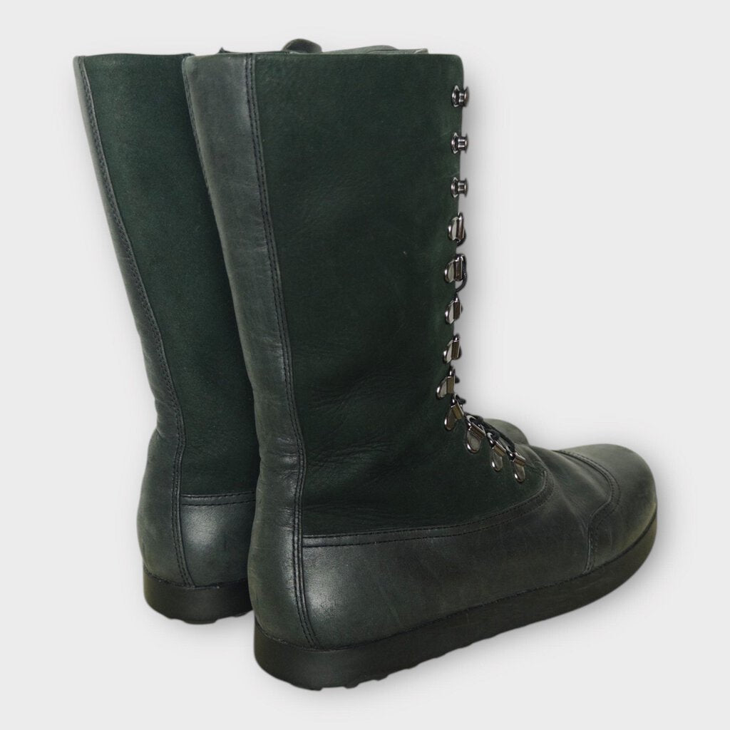 Black Leather Platform Lace Up Utility Boots