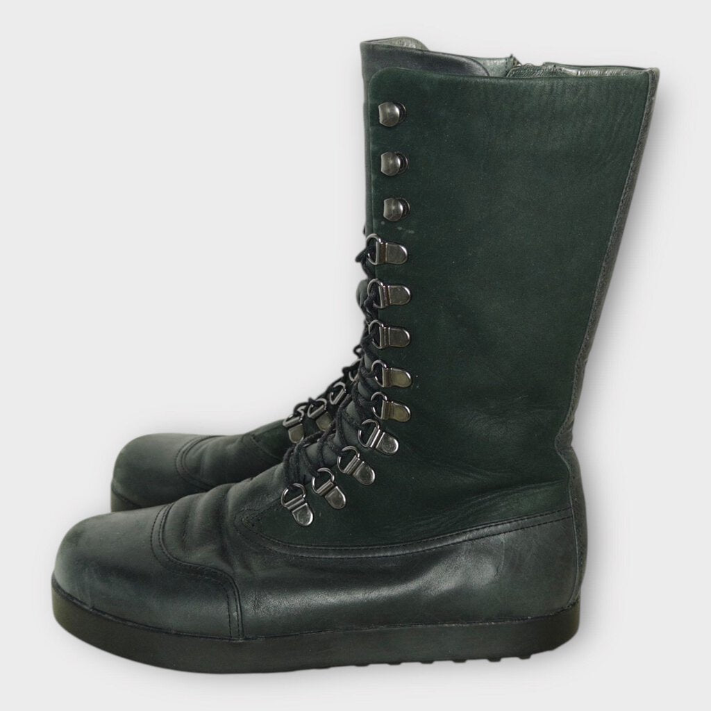 Black Leather Platform Lace Up Utility Boots