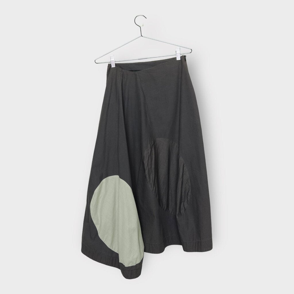 Grey Asymmetrical Cotton Midi Skirt
