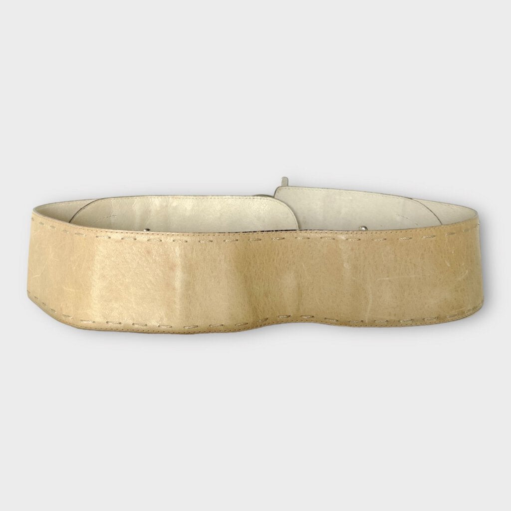 Cream & Silver Metal Buckle Belt