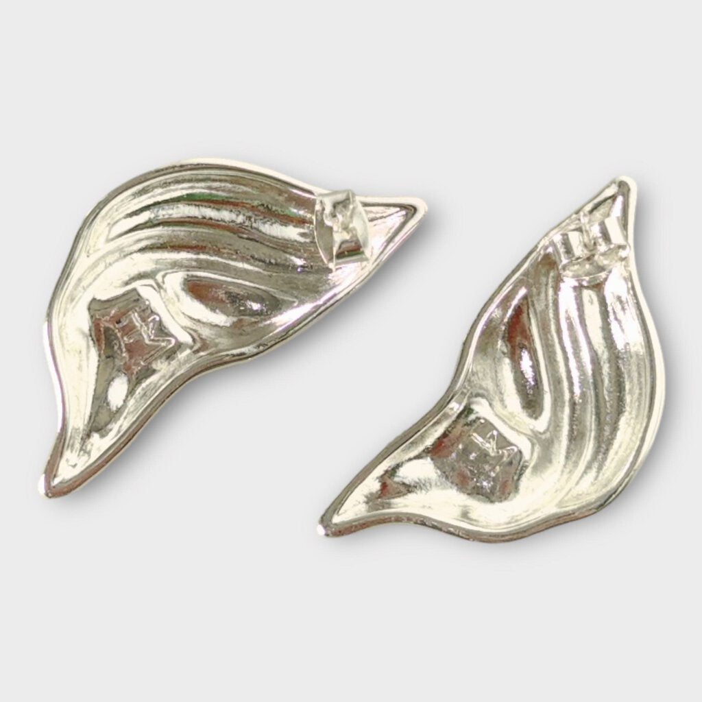 Silver Croissant Earrings with Case
