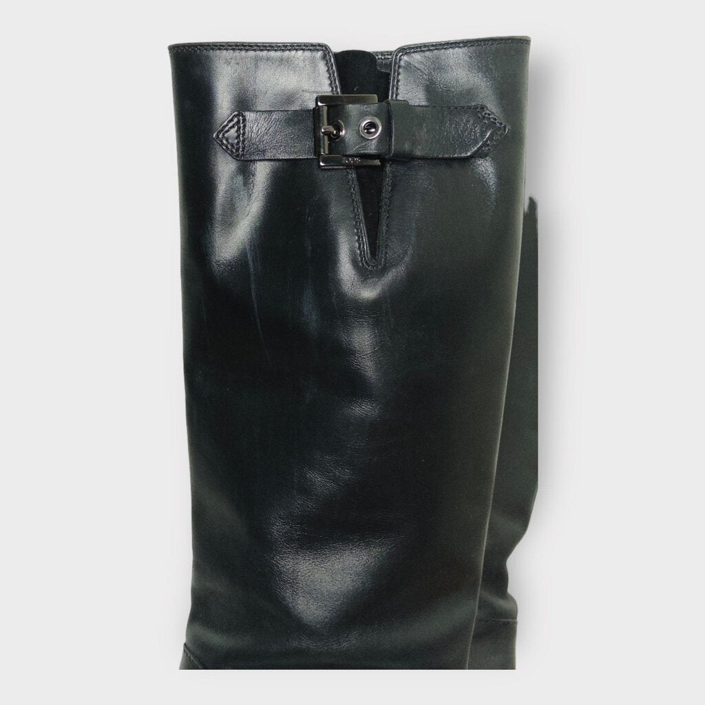 Black Leather Knee High Riding Boots