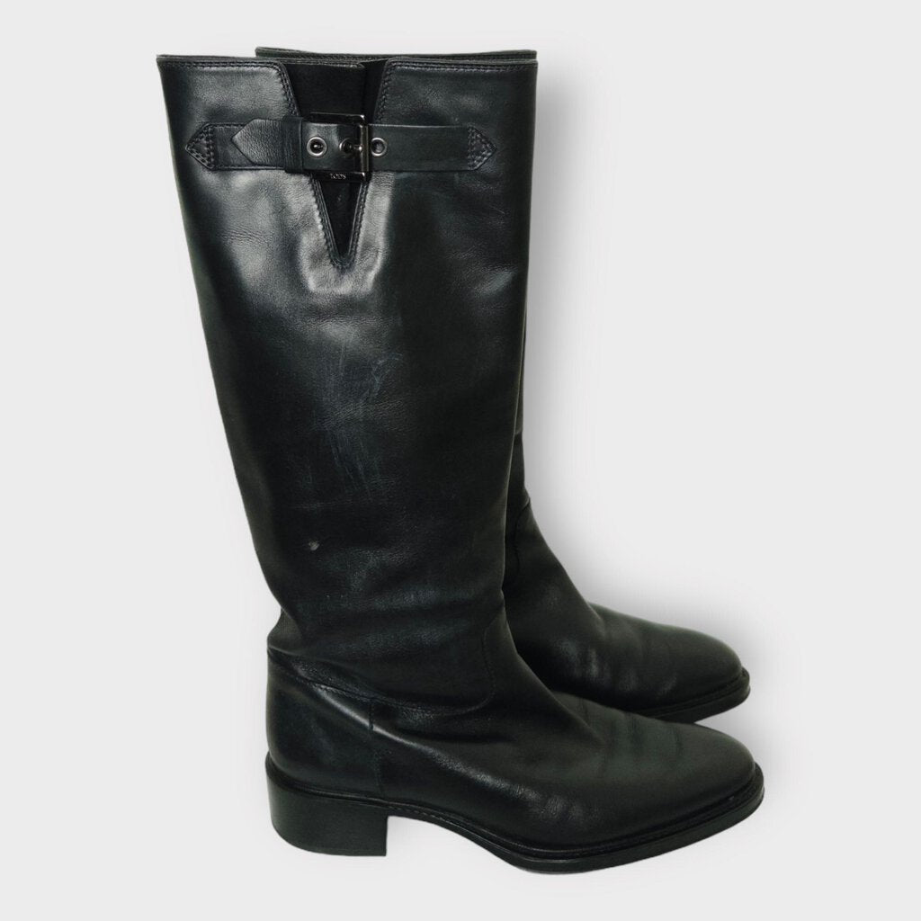Black Leather Knee High Riding Boots