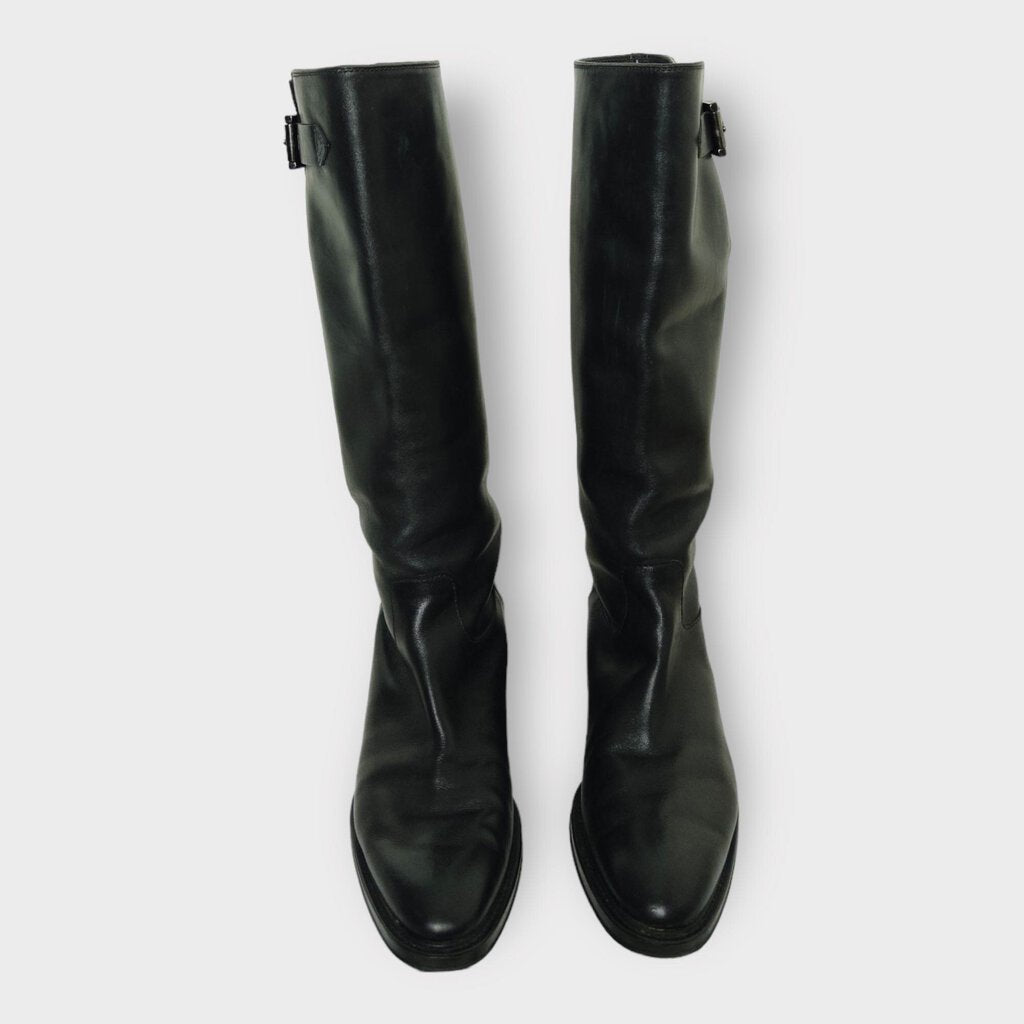 Black Leather Knee High Riding Boots