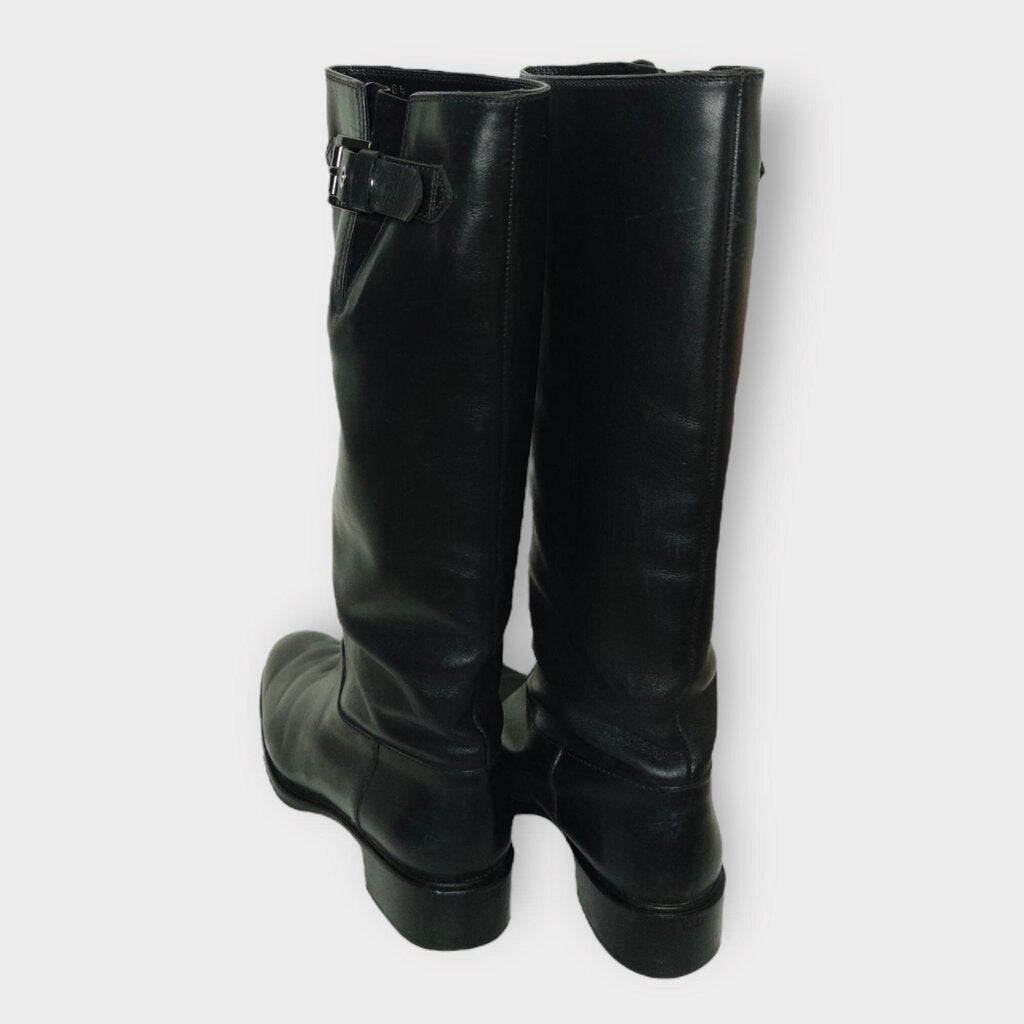 Black Leather Knee High Riding Boots
