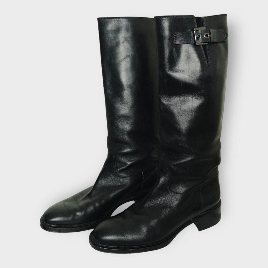 Black Leather Knee High Riding Boots