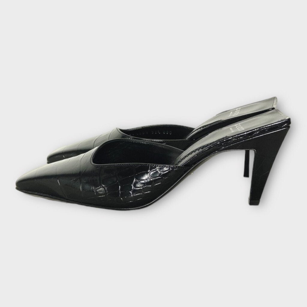 Gucci Black Croc Embossed Pointed Mule Heel