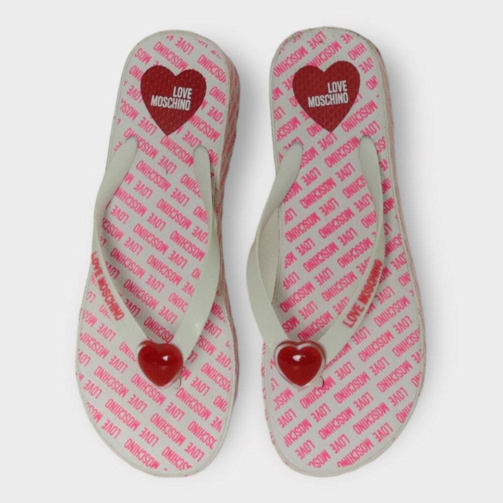 White & Pink Logo Rubber Flip Flops