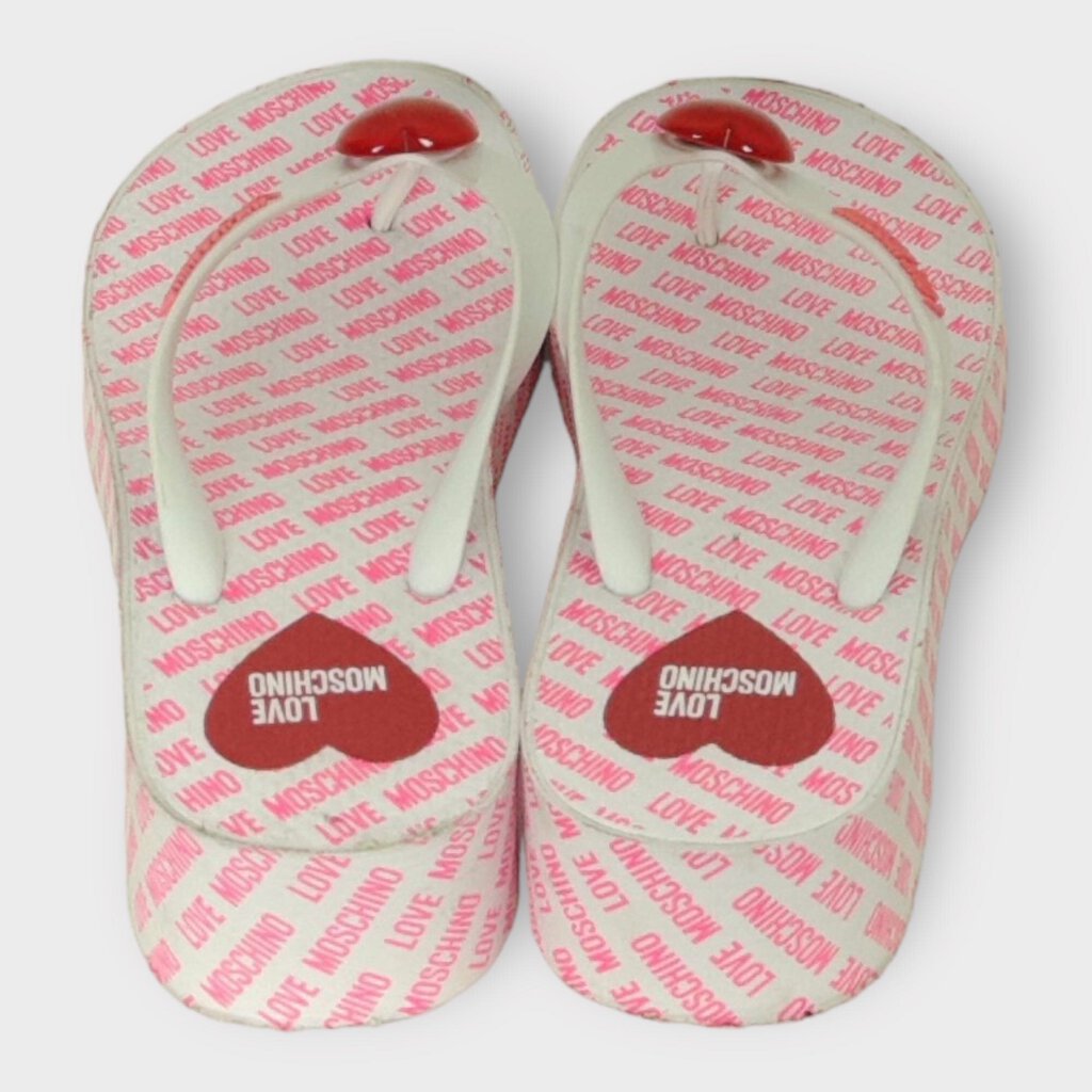 White & Pink Logo Rubber Flip Flops