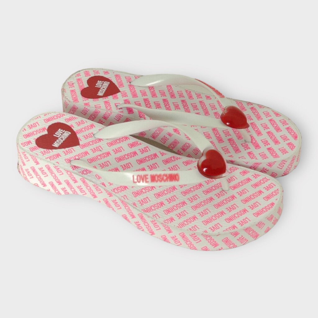 White & Pink Logo Rubber Flip Flops