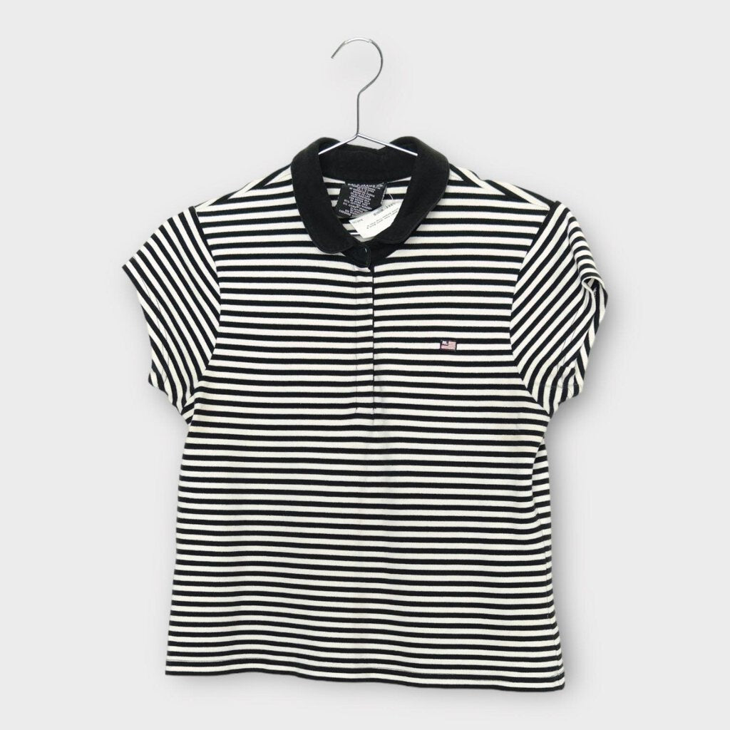 Polo Jeans Black & White Striped Crop Polo