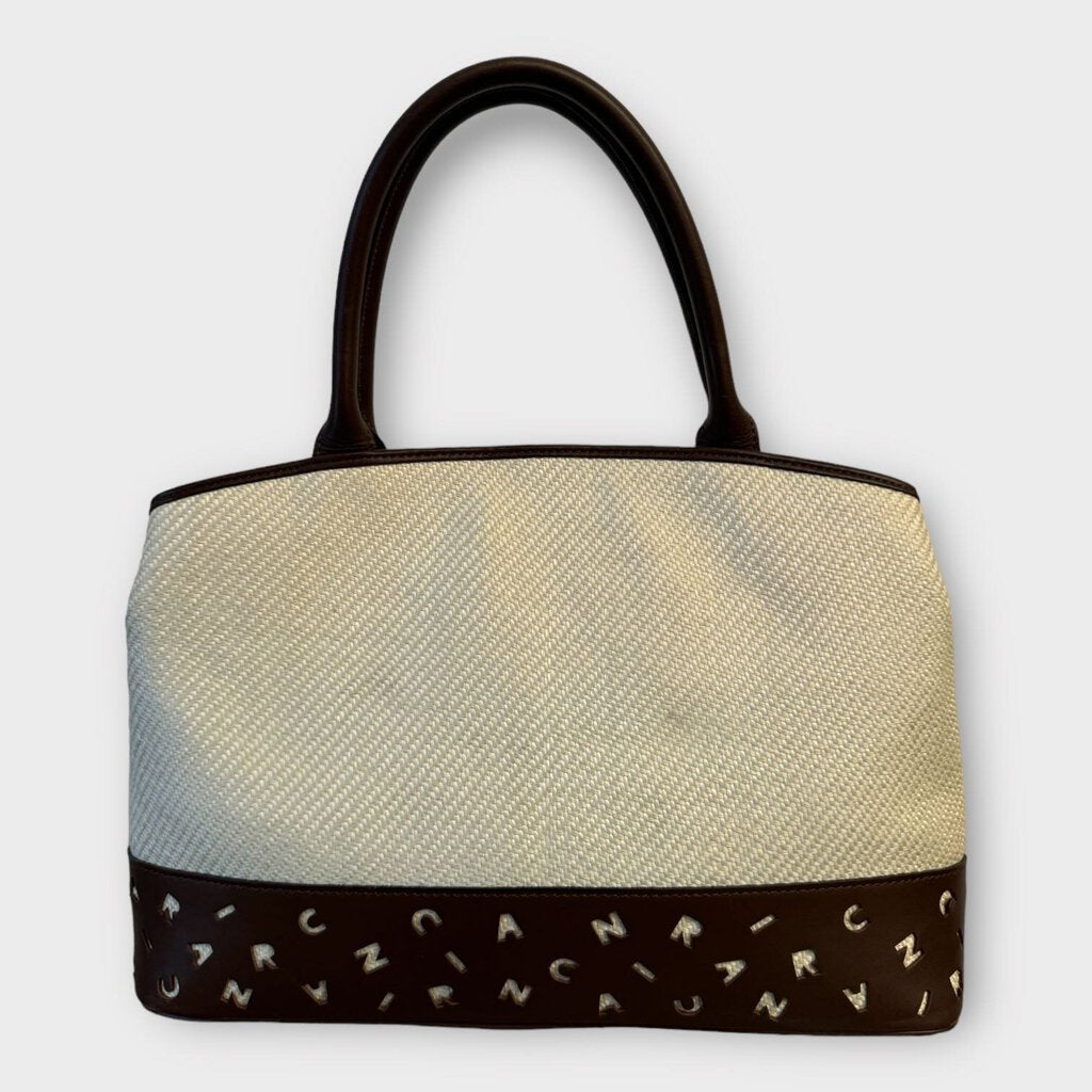 Brown & Off-White Leather Cut Out Hand Bag