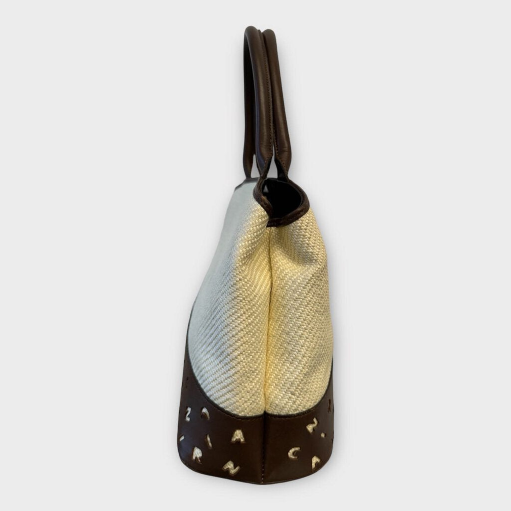 Brown & Off-White Leather Cut Out Hand Bag