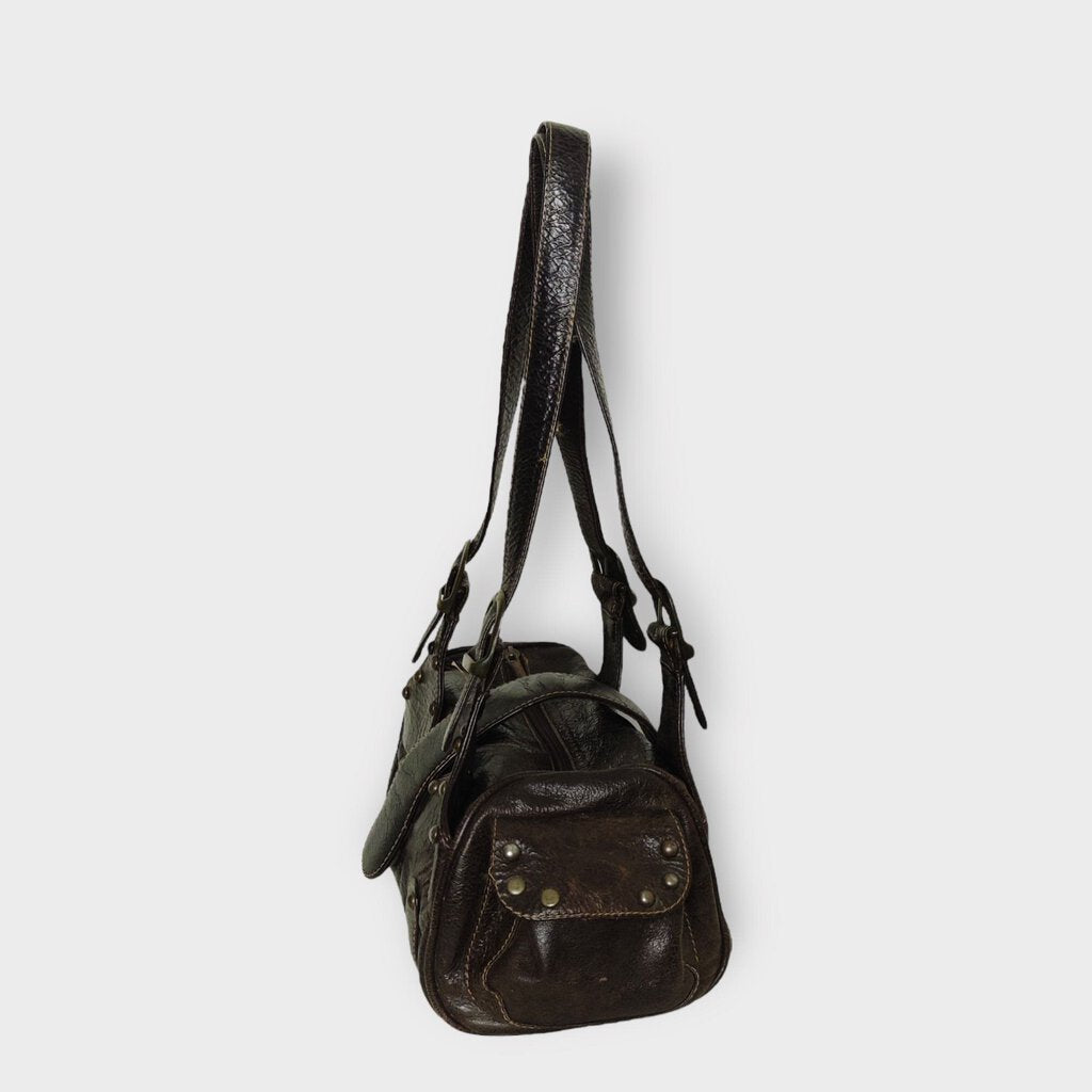 Brown Baguette Studded Shoulder Bag