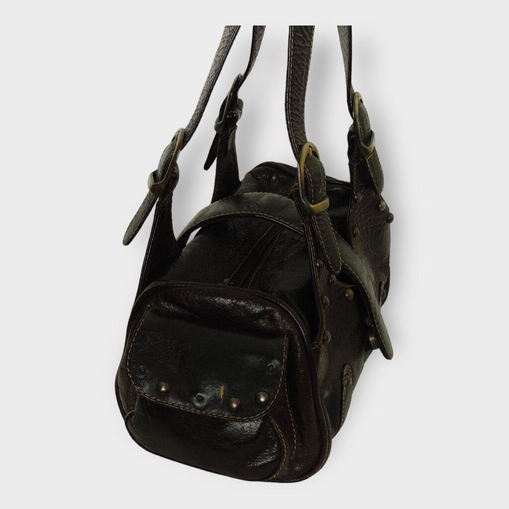 Brown Baguette Studded Shoulder Bag