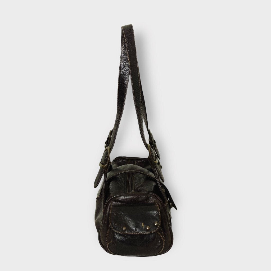 Brown Baguette Studded Shoulder Bag