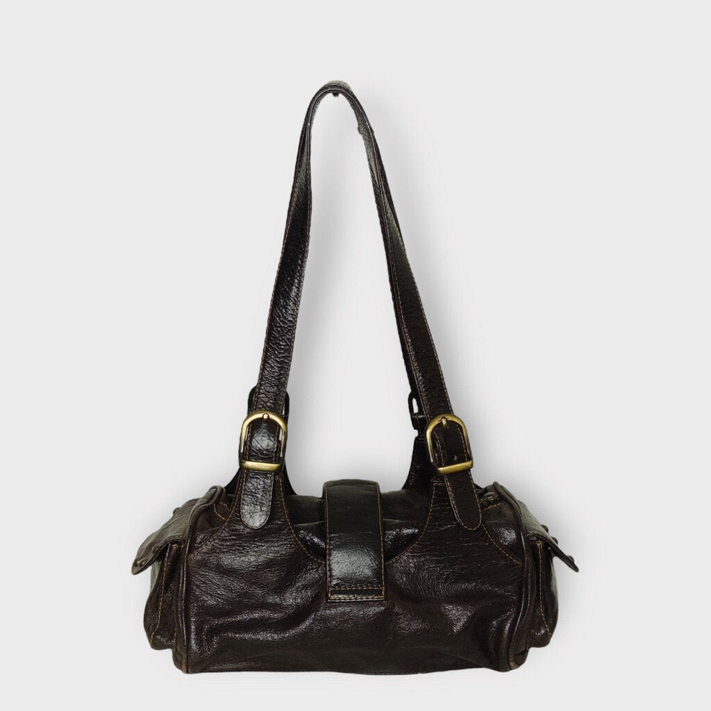 Brown Baguette Studded Shoulder Bag