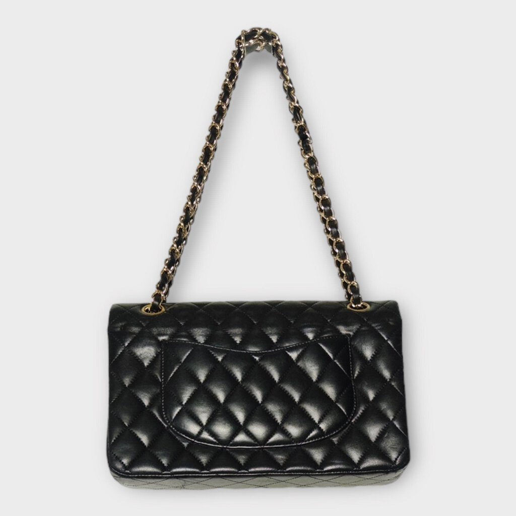 Black Leather Matelasse Double Flap Bag