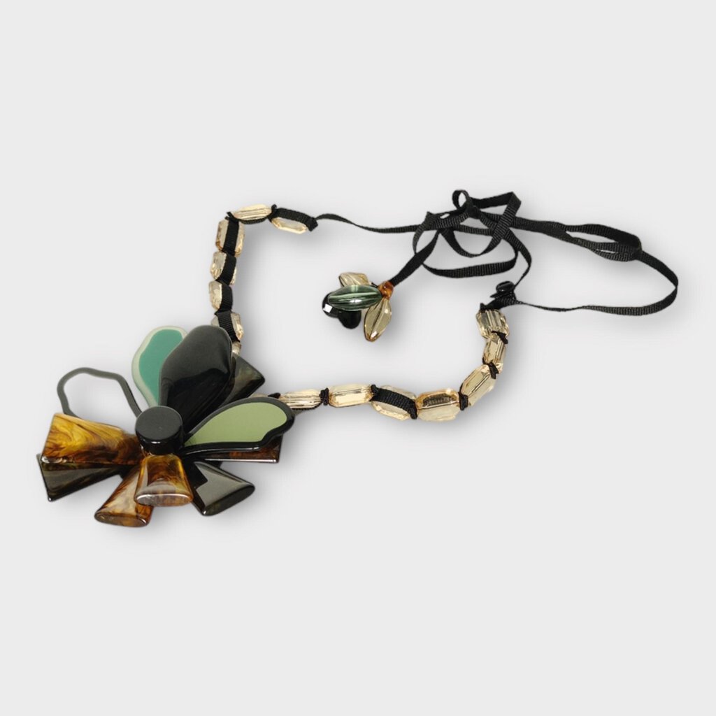 Black Brown Resin Bead Floral Necklace Belt