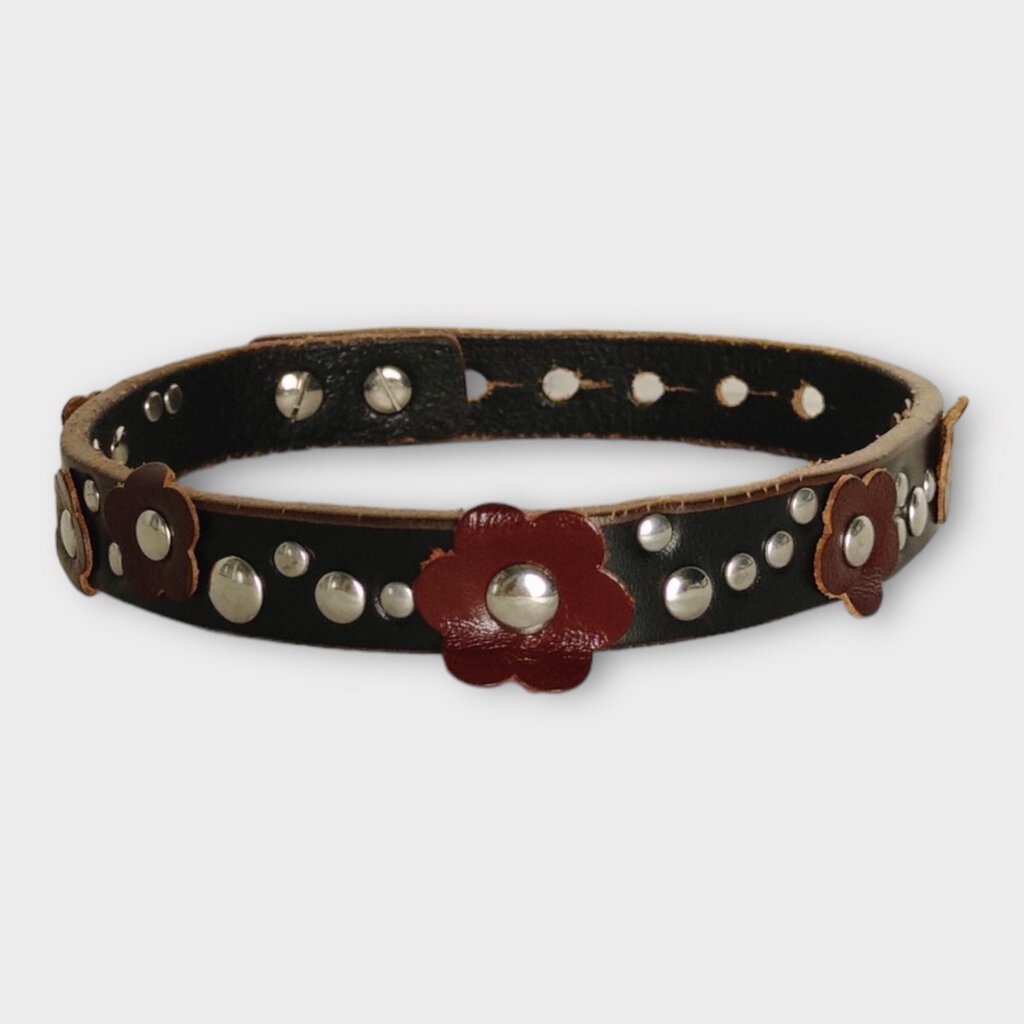 Black & Maroon Leather Flower Choker with Dust Bag