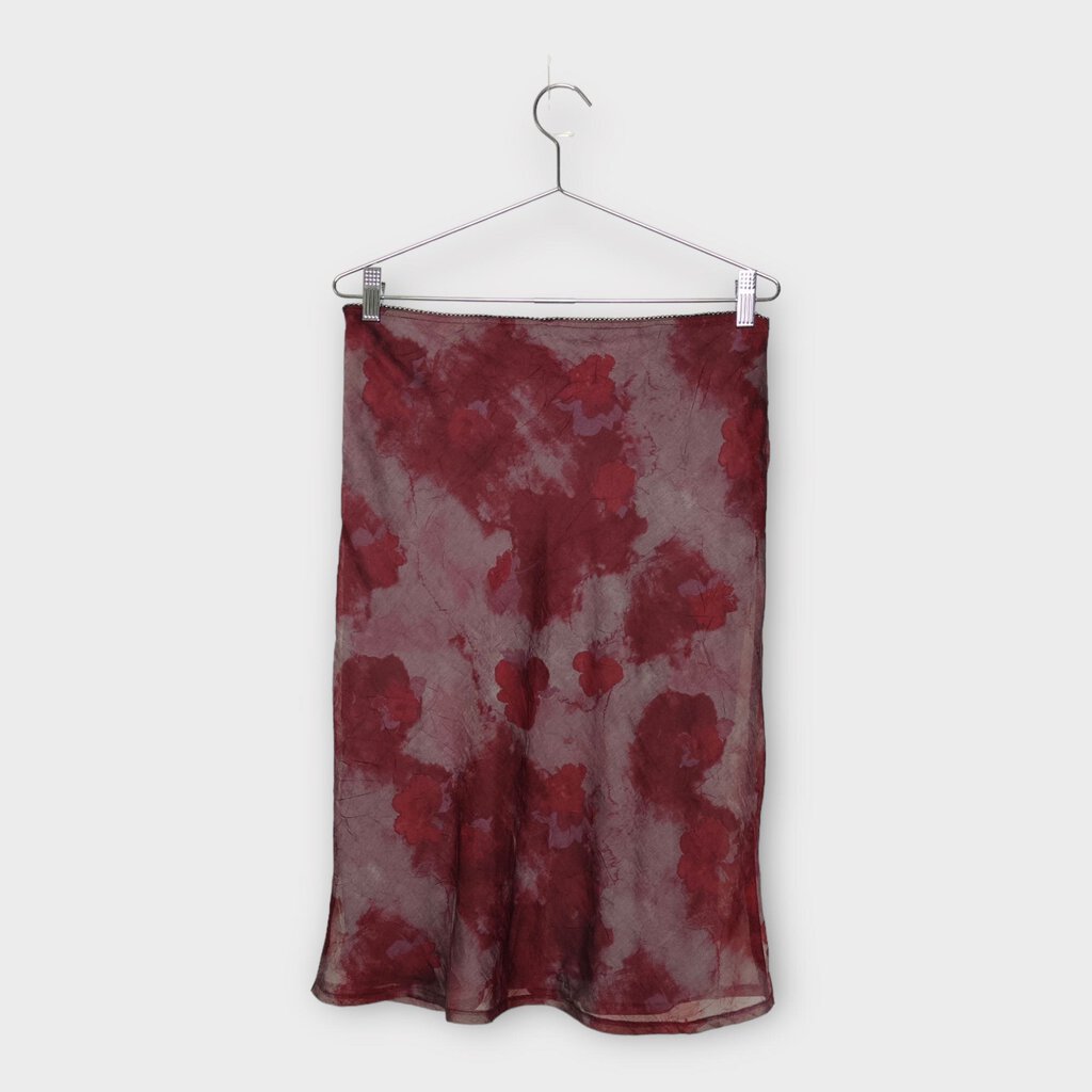 Purple & Red Crinkle Floral Midi Skirt