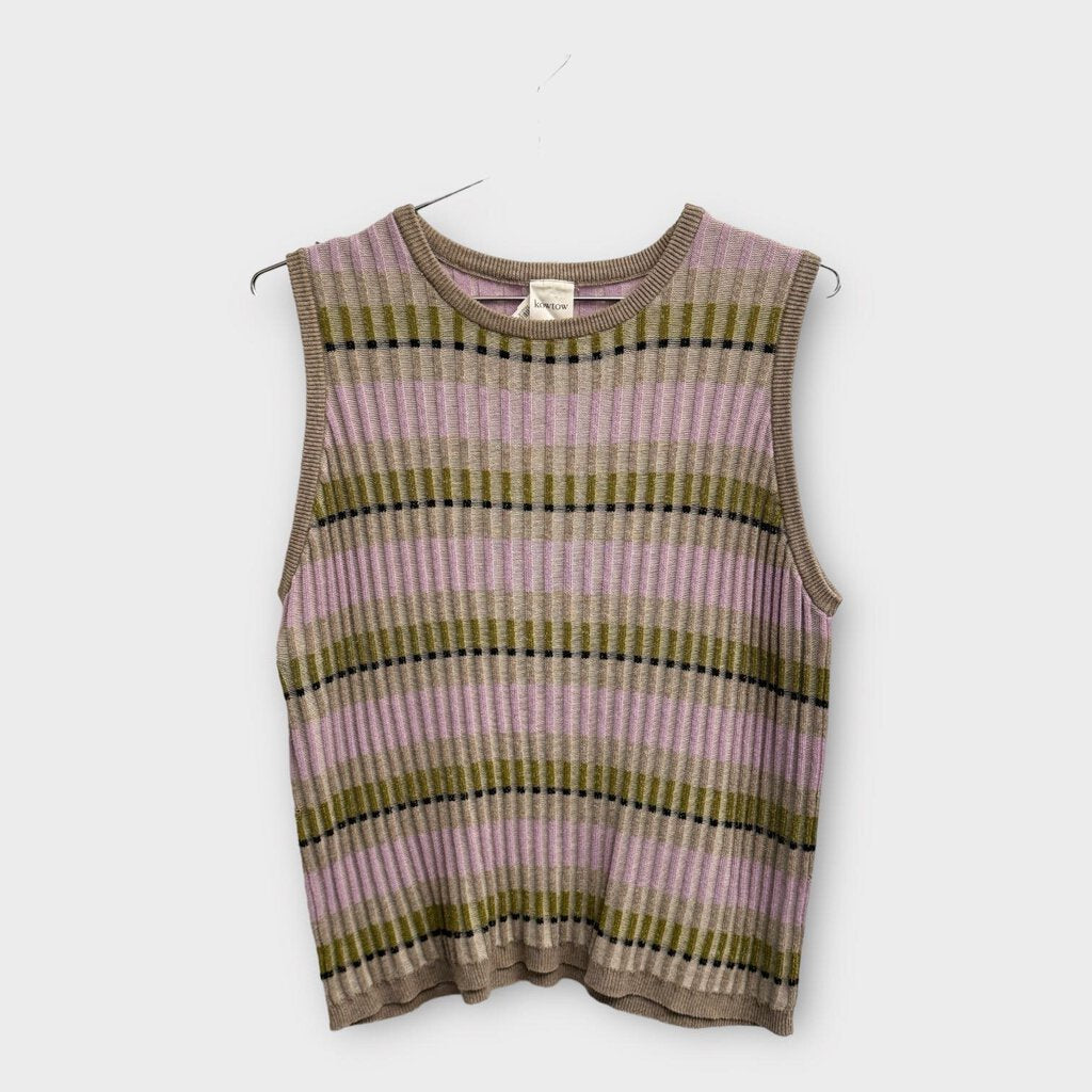 Kowtow Purple Grey & Green Ribbed Cotton Knit Top