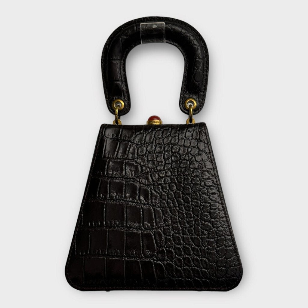 Staud Brown Croc Embossed Trapeze Bag