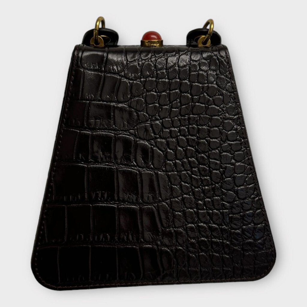 Staud Brown Croc Embossed Trapeze Bag