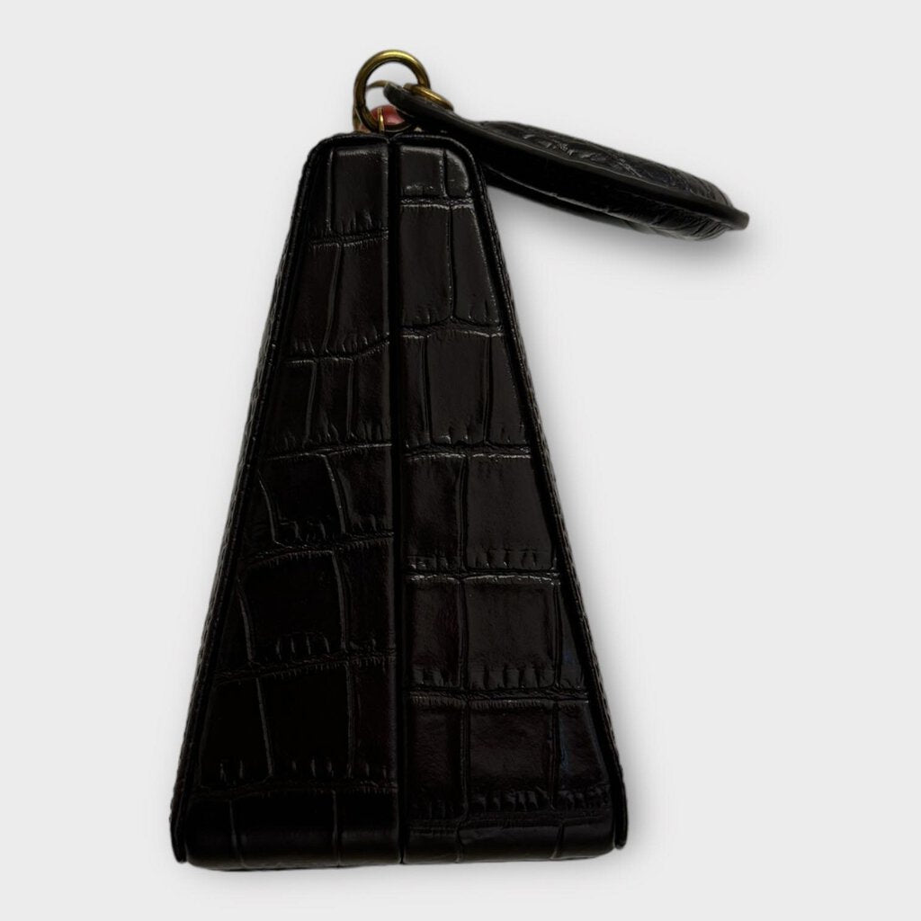 Staud Brown Croc Embossed Trapeze Bag