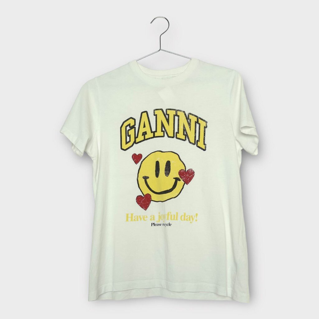Ganni White Cotton Smiley Face Print Tee