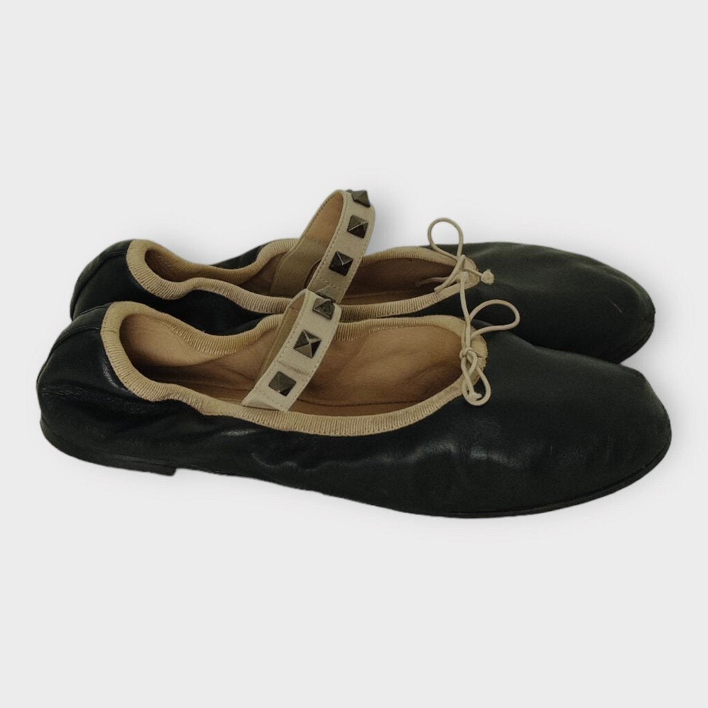 Black Studded Strap Ballet Flats