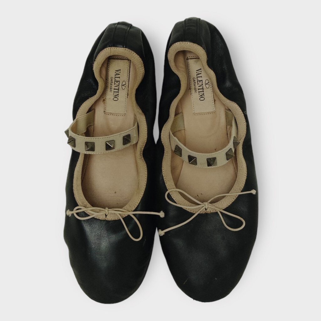 Black Studded Strap Ballet Flats