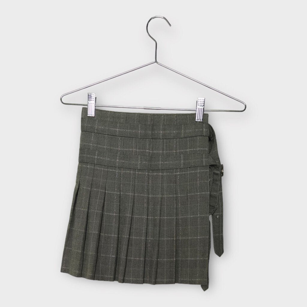 Grey Buckle Up Pleated Mini Skirt