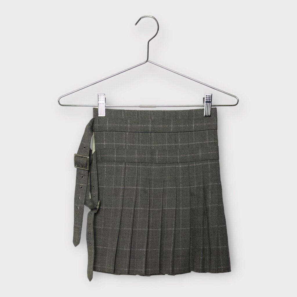 Grey Buckle Up Pleated Mini Skirt