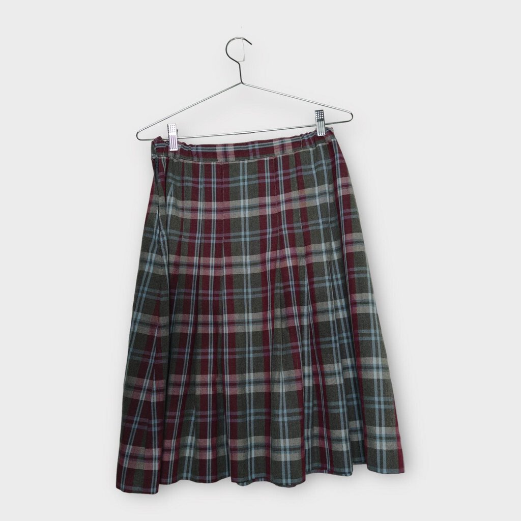 Grey Purple & Blue Plaid Pleat Midi