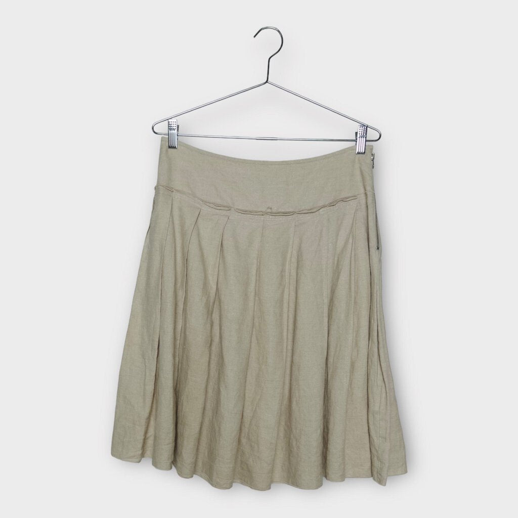 Beige Linen Flowy Midi Skirt