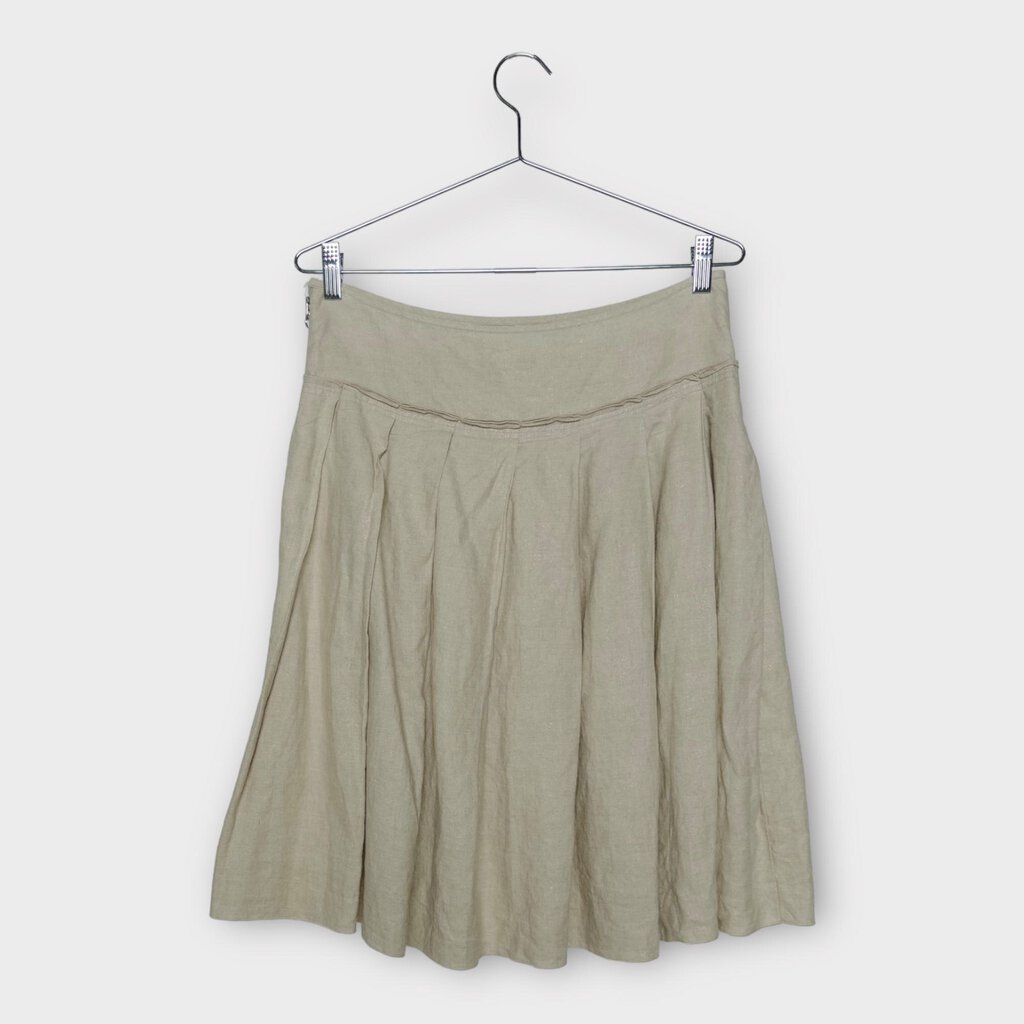 Beige Linen Flowy Midi Skirt