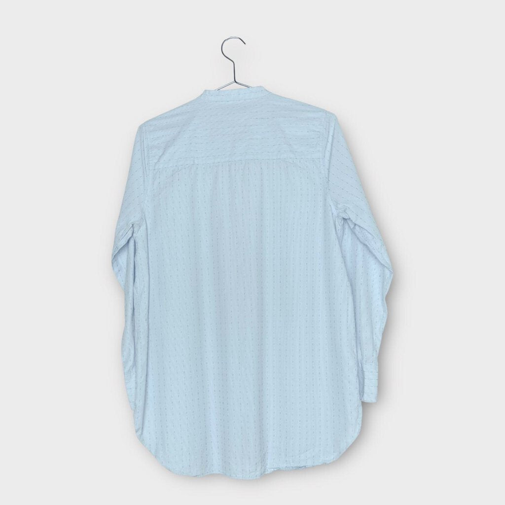 Light Blue Cotton Pin Stripe Collarless Shirt