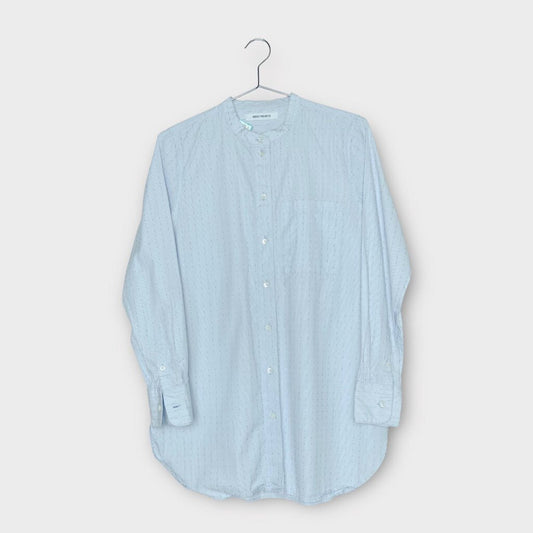 Light Blue Cotton Pin Stripe Collarless Shirt