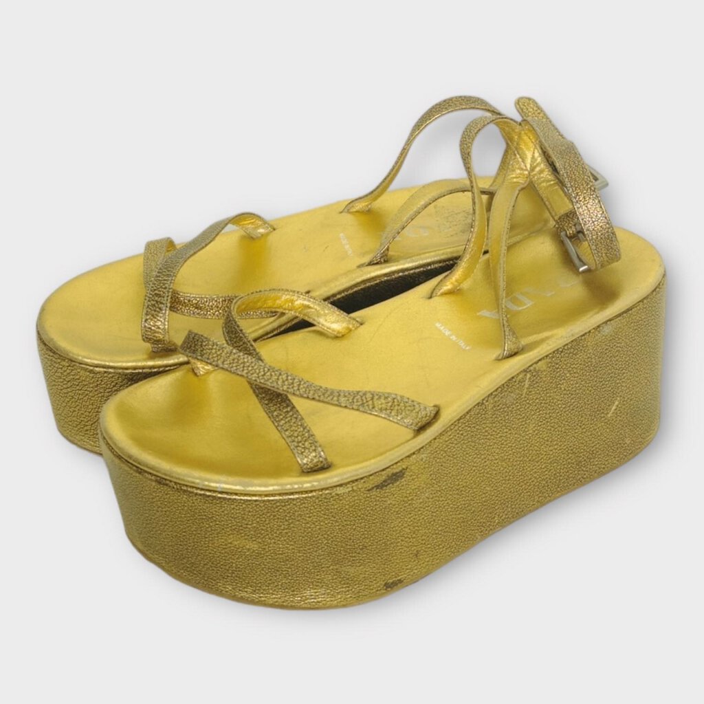Prada Gold Flatform Sandals