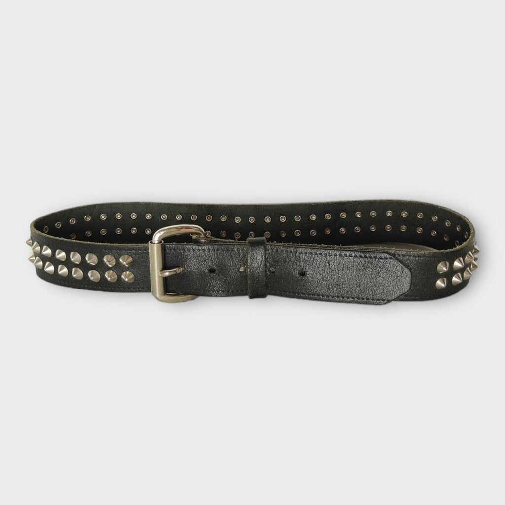 Black Leather Silver Studded Belt