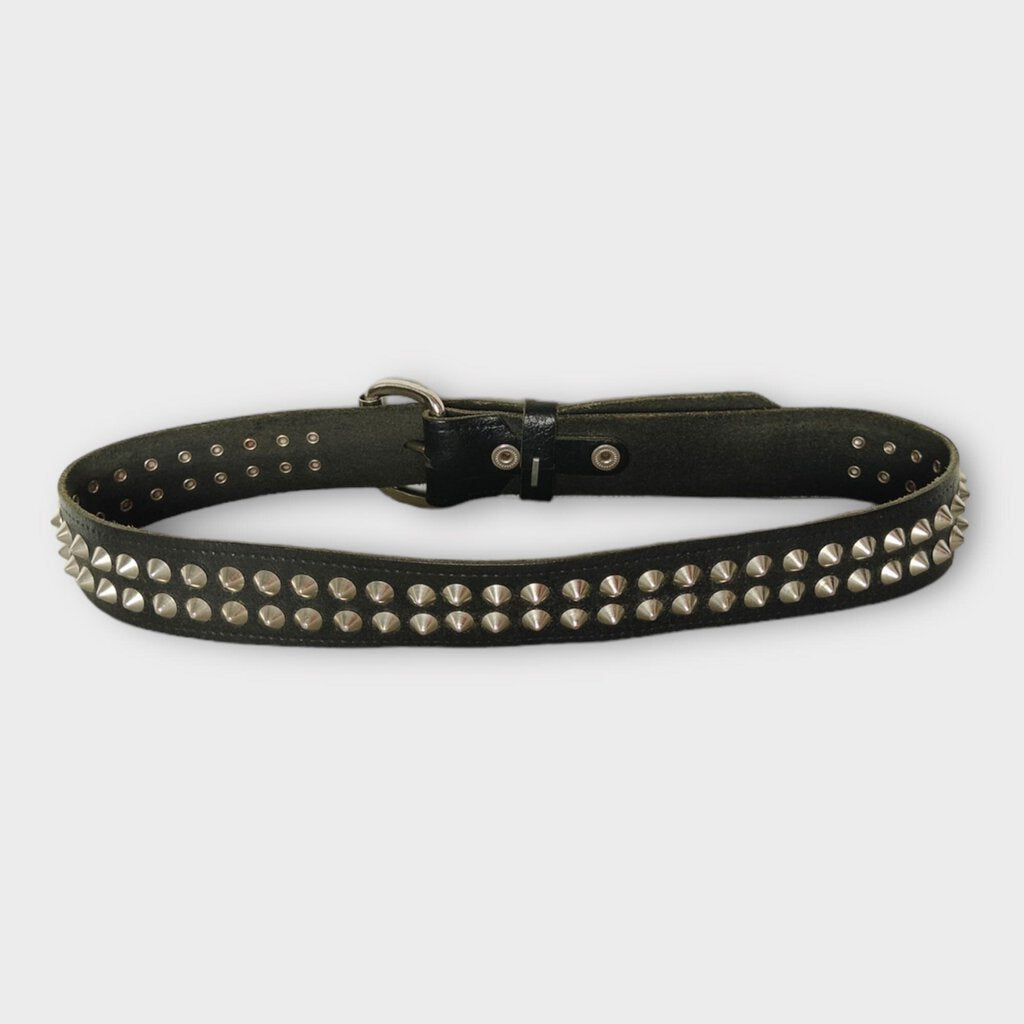 Black Leather Silver Studded Belt