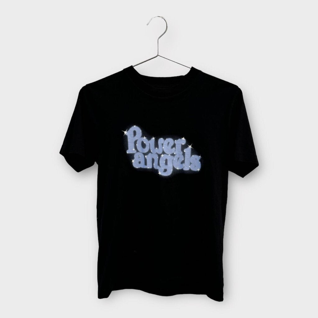 Ganni Black Cotton Power Angels Tee