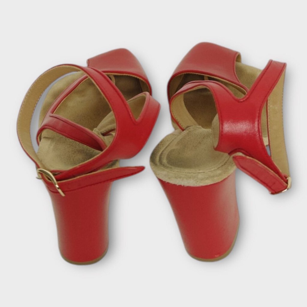 Red Leather Cut Out Square Toe Heel