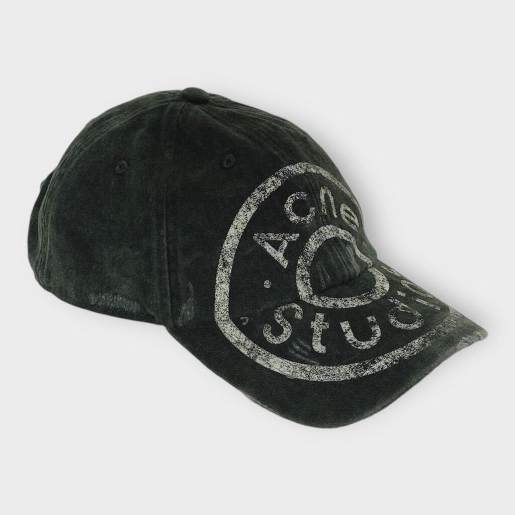 Washed Black Distressed Logo Cap
